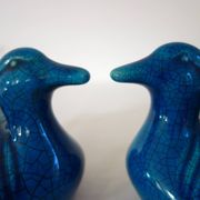 2 blue ceramic duck flower picks