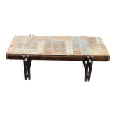 Table basse rectangulaire vintage Roger Capron céramique et herbiers 120cm