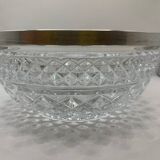 Chiseled glass (crystal?) salad bowl with silver metal edge