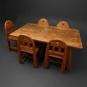 Dining Set of 5 Chairs and Table in Solid Wood - Brutalist, Wabi-Sabi, Japandi Style