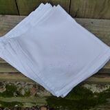 Set of 6 old 1900 napkins in white damask linen with hand-embroidered monogram