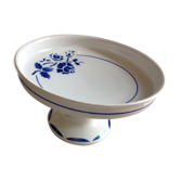 Cup on foot in white ceramic and blue flowers / vintage 50-60 years