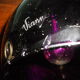 Suspension signed Vianne, inverted drop in glass lined black nuanced and purple interior