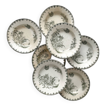7 earthenware soup plates with butterfly and flower design "Nancy" LG Clairefontaine