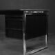 Vintage Mid-Century Danish Black Modern Minimalist Oak Office Desk with Chrome Base, 1970s