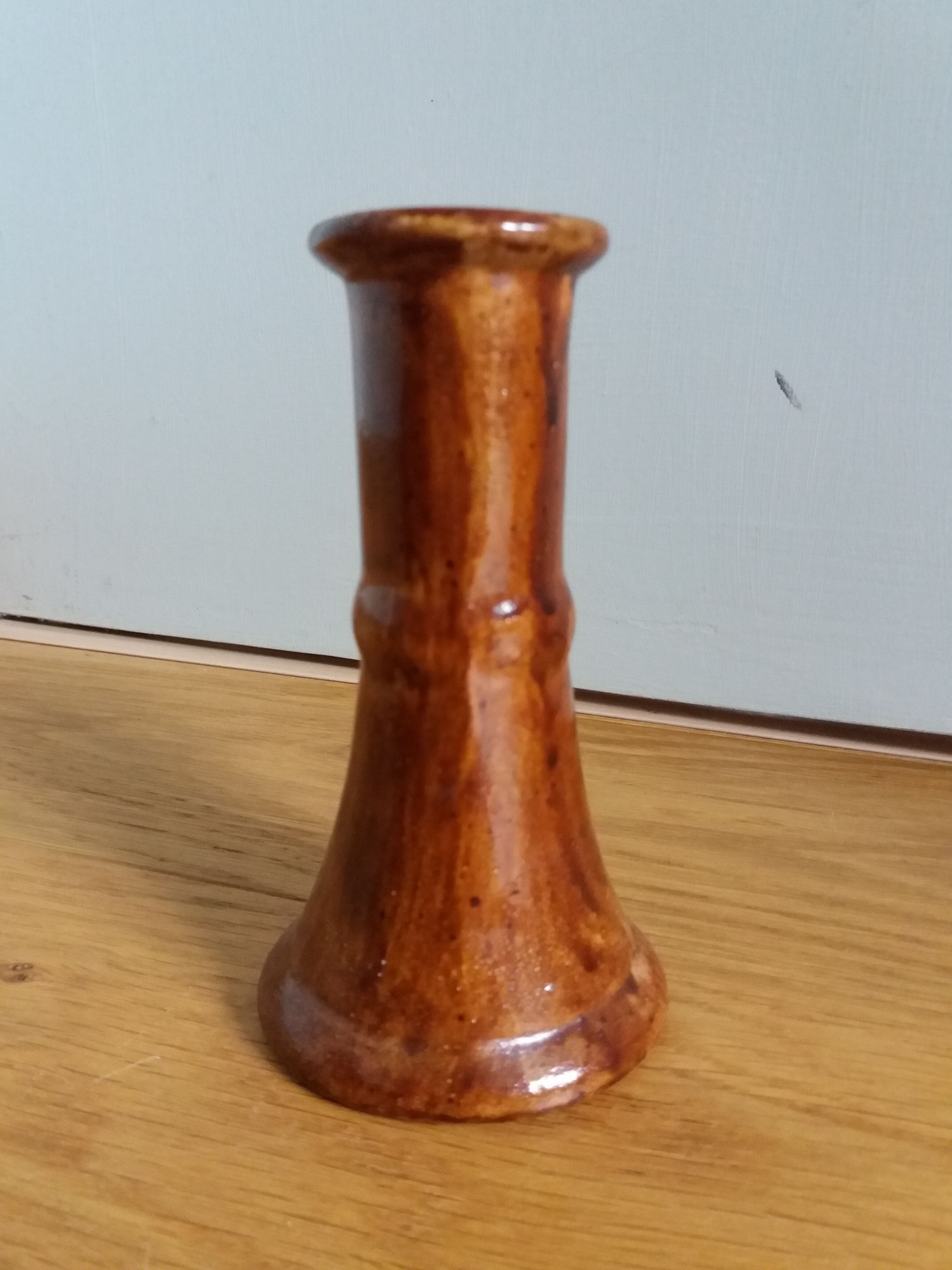 Candle holder glazed stoneware chocolate