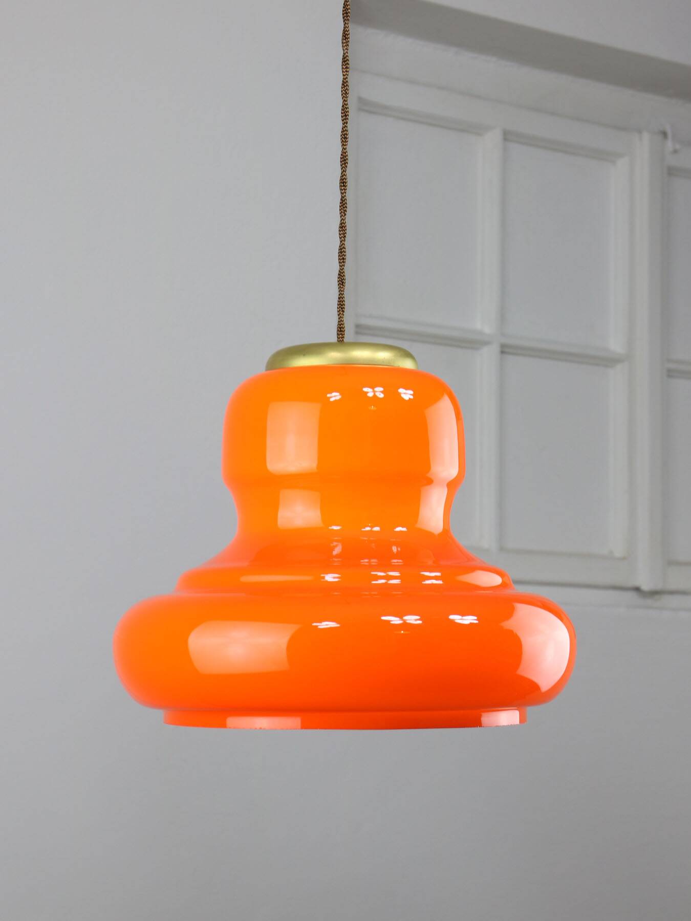 Mid-Century Italian Orange Glass and Brass Pendant Lamp
