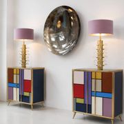 Mid-Century Modern Italian Sideboard in Solid Wood and Coloured Glass