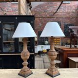Pair of wooden base lamps
