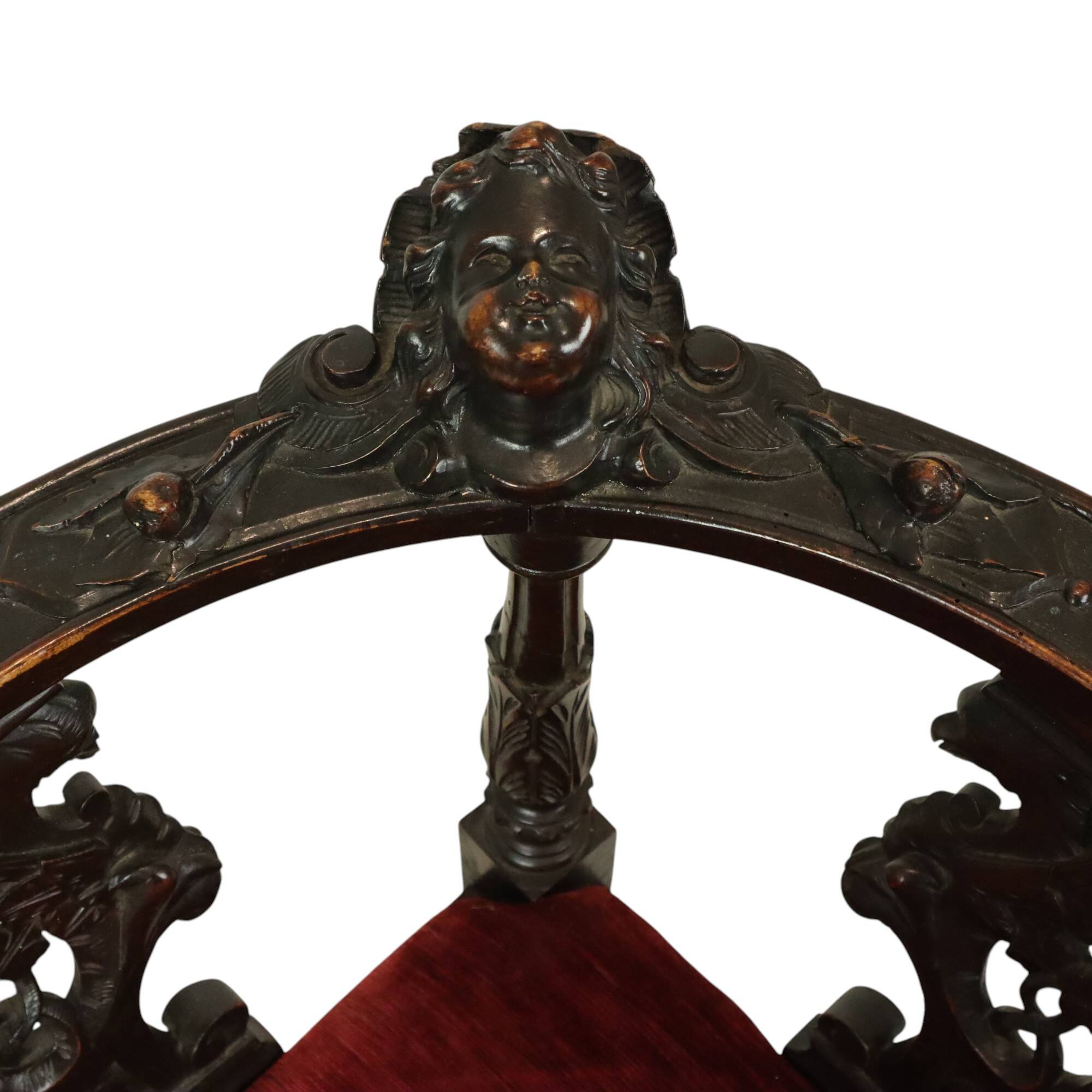 Antique Italian Oak Corner Chair Renaissance Style