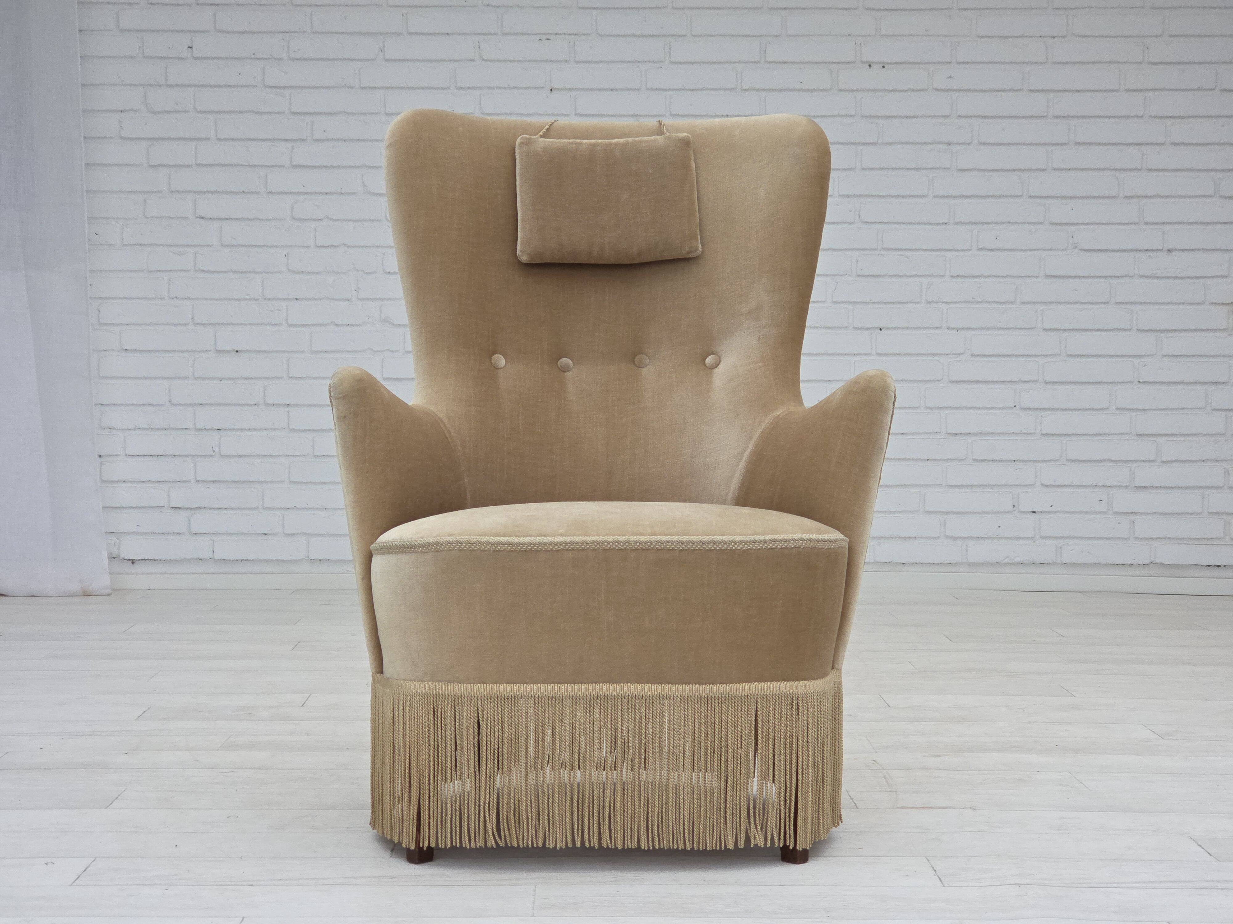 1960s, Danish armchair in green/brown furniture velour, original condition.