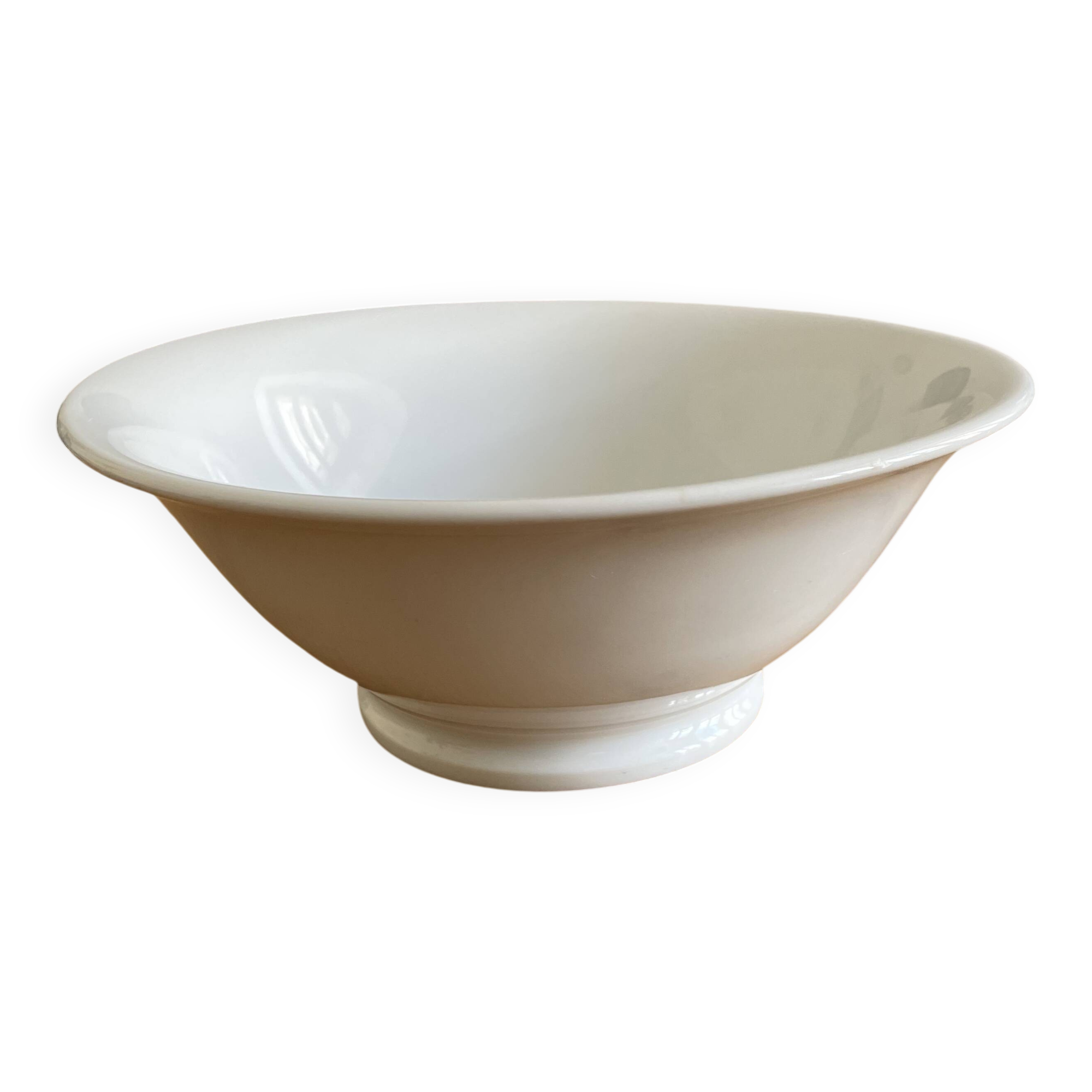 Vintage white salad bowl on pedestal 250701