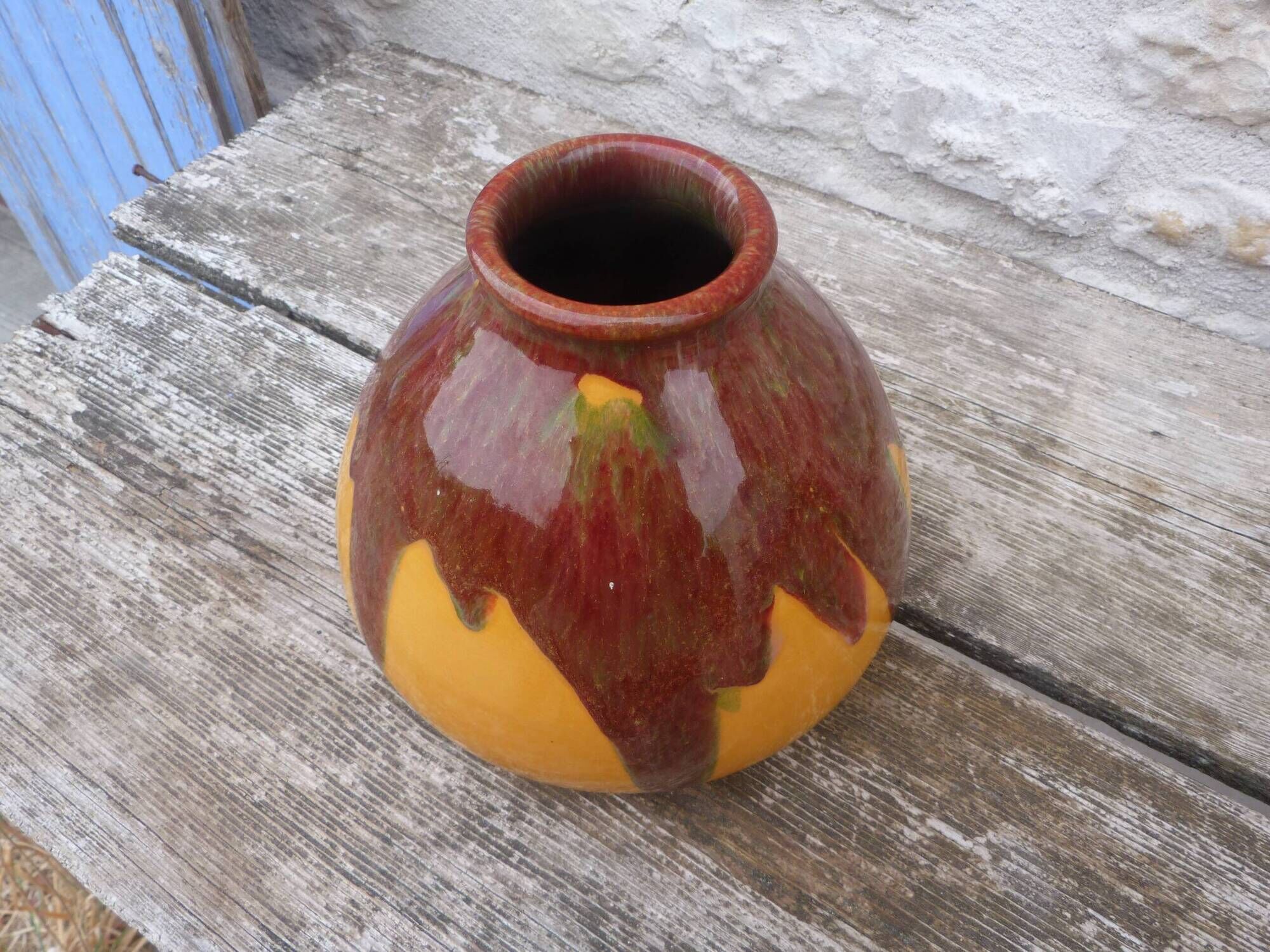 Vase vintage céramique Grés Flammé moderniste Vallauris