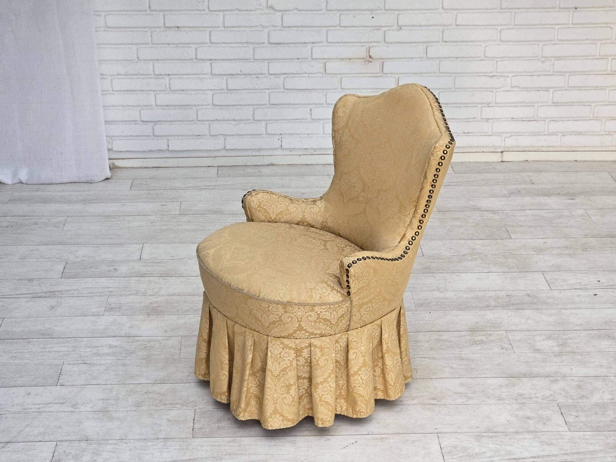 1960s, Danish cocktail lounge chair, jacquard fabric, beech wood.
