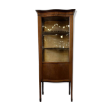 vintage wooden display cabinet with curved glass