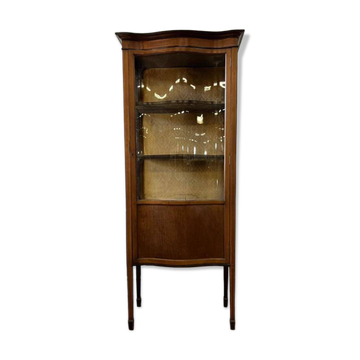 vitrine vintage en bois avec verre courbé