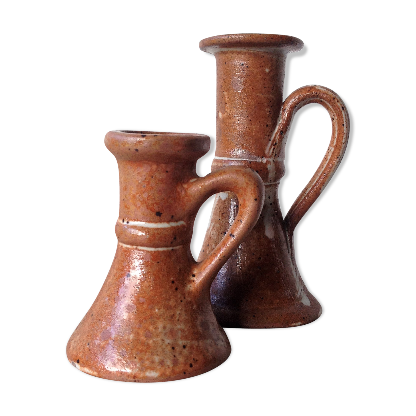 Pair of candlesticks in glazed stoneware