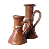 Pair of candlesticks in glazed stoneware