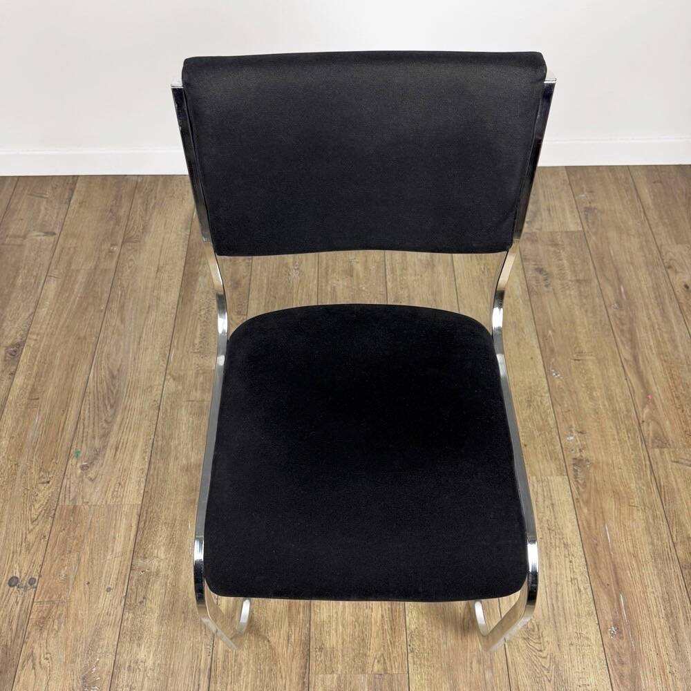 Chrome and black velvet sled chair from the 70s in Italy
