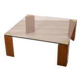 Vintage 80's table in wood, brass and glass, italian design