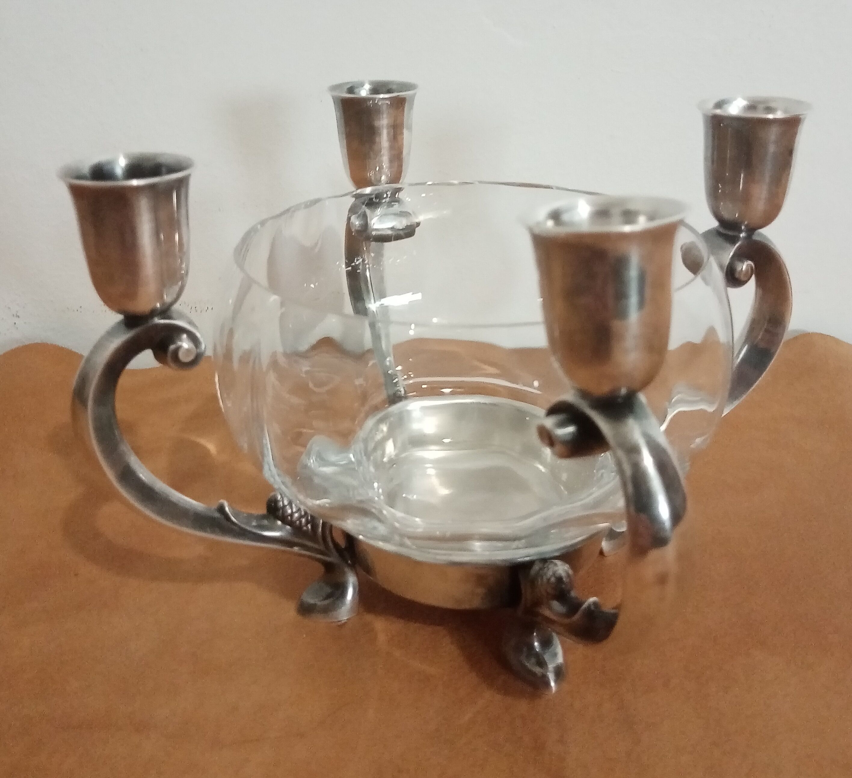 Reed - barton art deco glass-cut silver metal candlestick