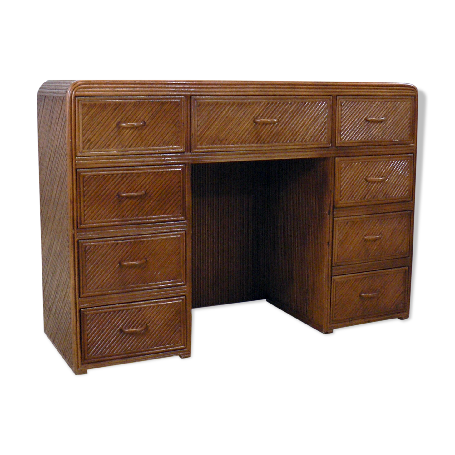 A console with split bamboo drawers