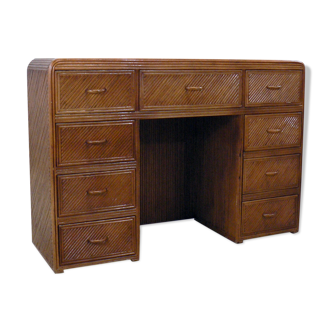 A console with split bamboo drawers