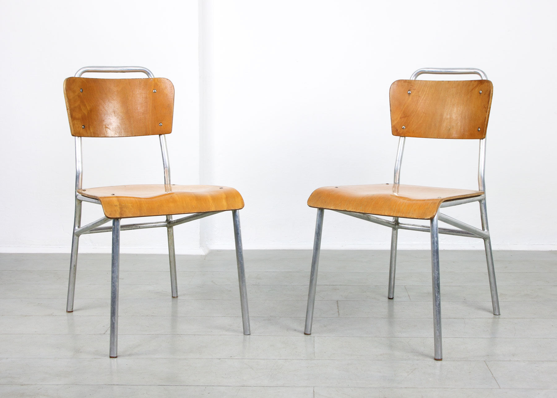 Mid-century Plywood Aluminum Chair, set of 2