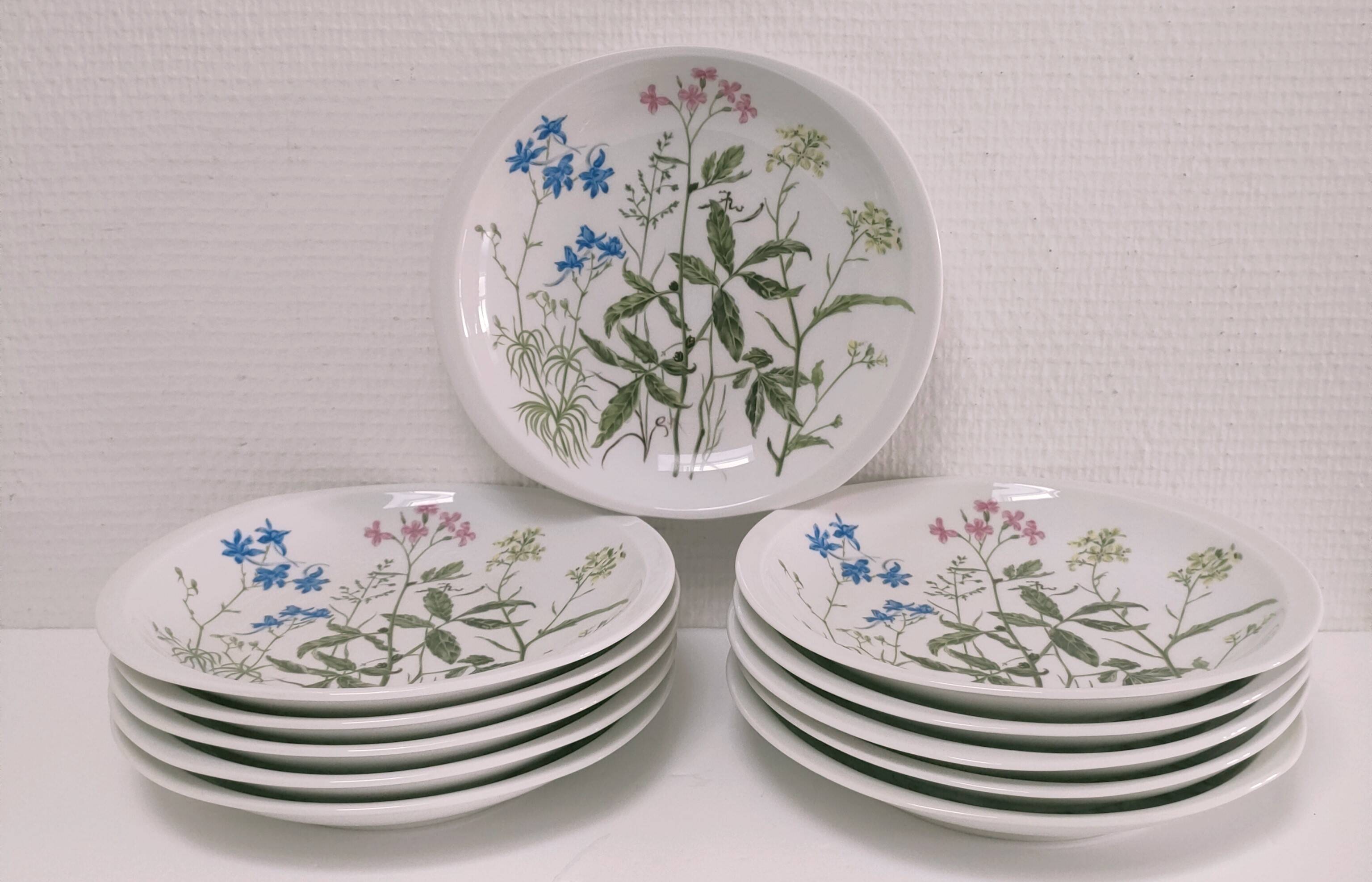 Eleven soup plates Alcée model porcelain Bernardaud Limoges floral decor
