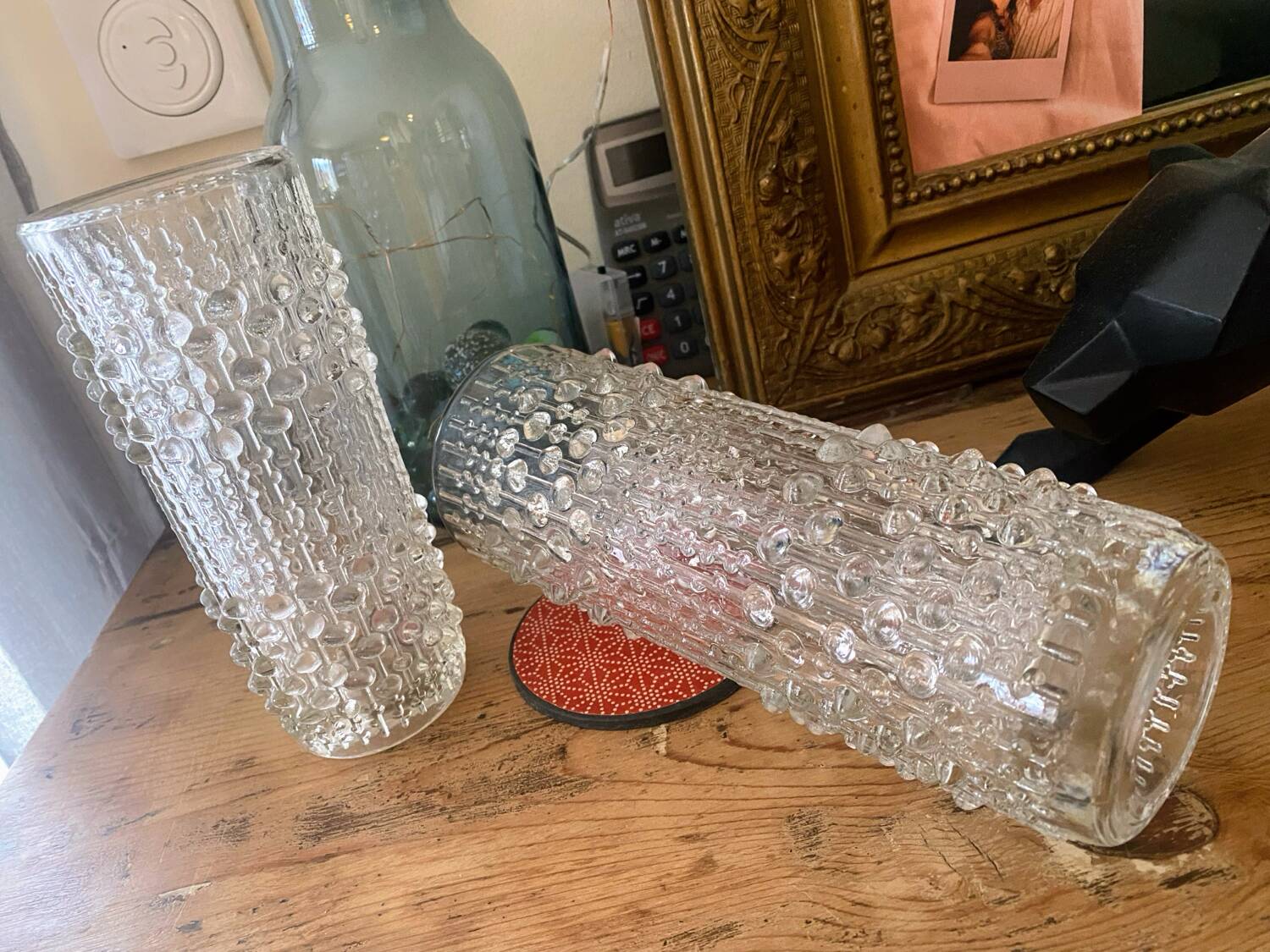 2 Pressed Crystal Roller Vases