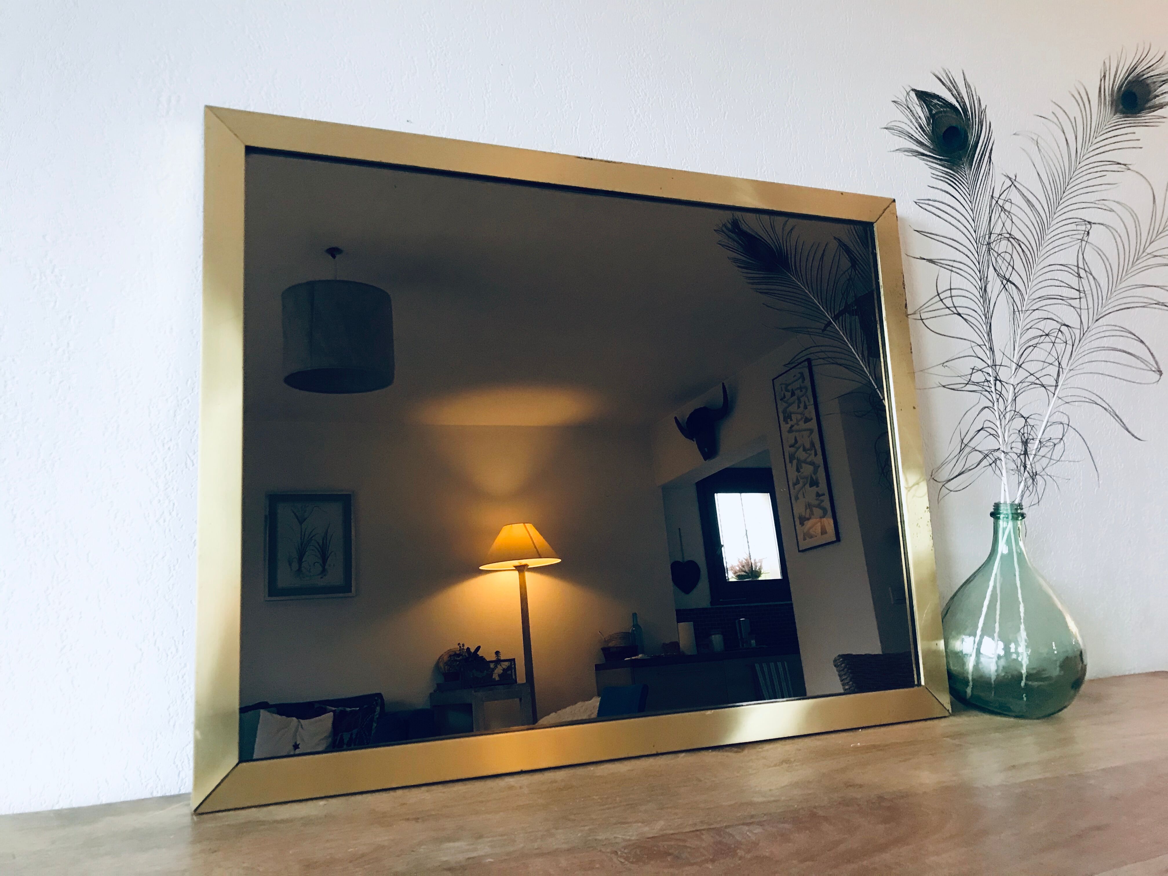 Italian brass mirror and smoked glass - 90x70cm