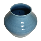 Vase ancien céramique émaillé bleu signé maryse 75 vintage