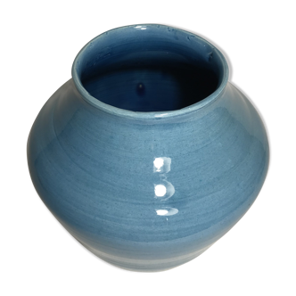 Vase ancien céramique émaillé bleu signé maryse 75 vintage