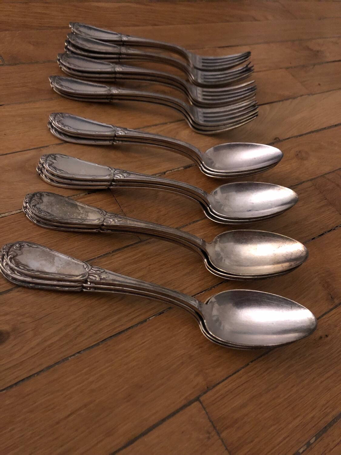 24 antique silver-plated cutlery sets