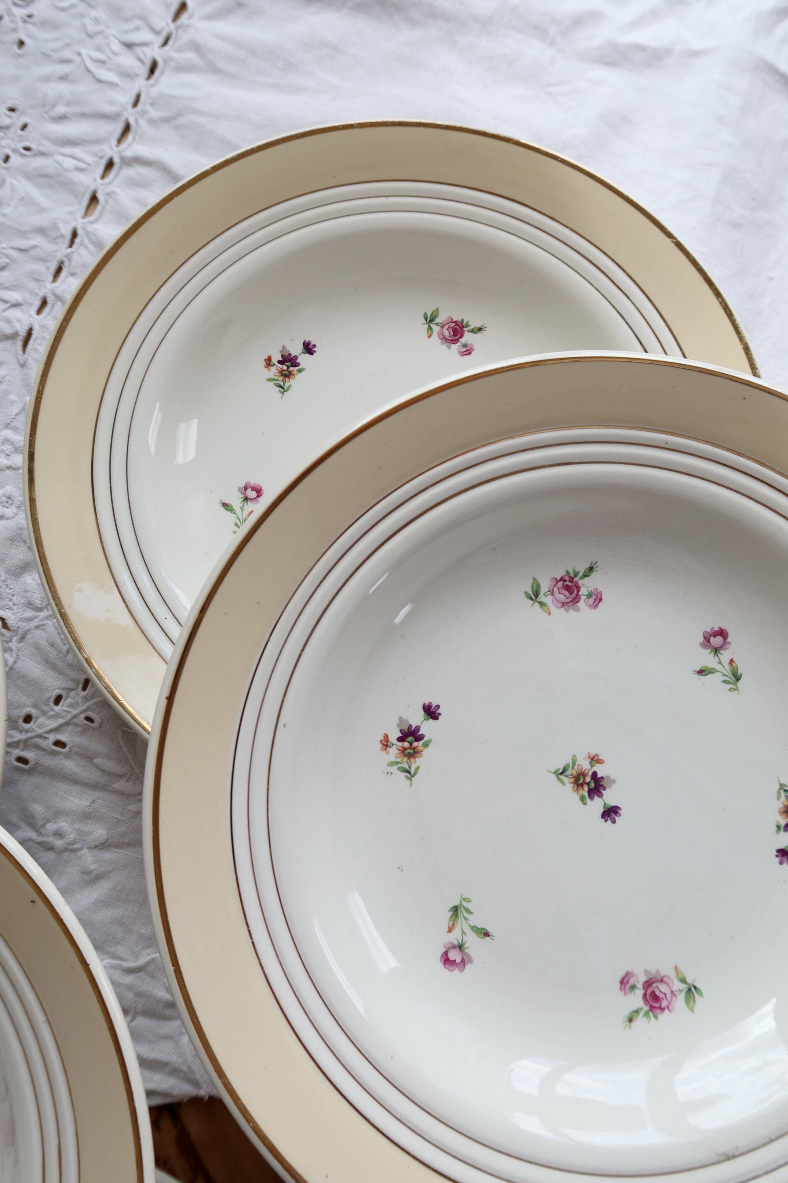 6 vintage Céranord "Cheverny" porcelain deep plates - Floral pattern