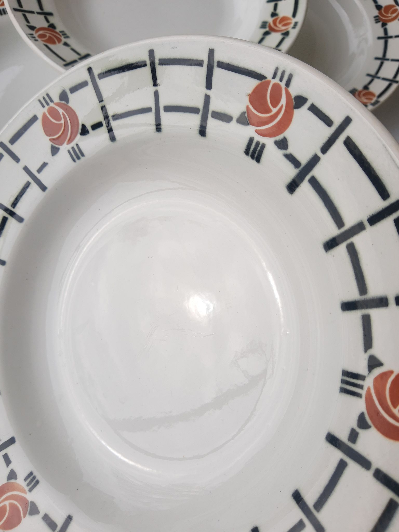Set of 6 old St Amandinoise St Amand vintage soup plates