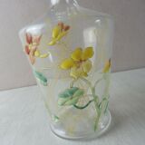 Ancienne carafe émaillée, décor fleurs, Legras