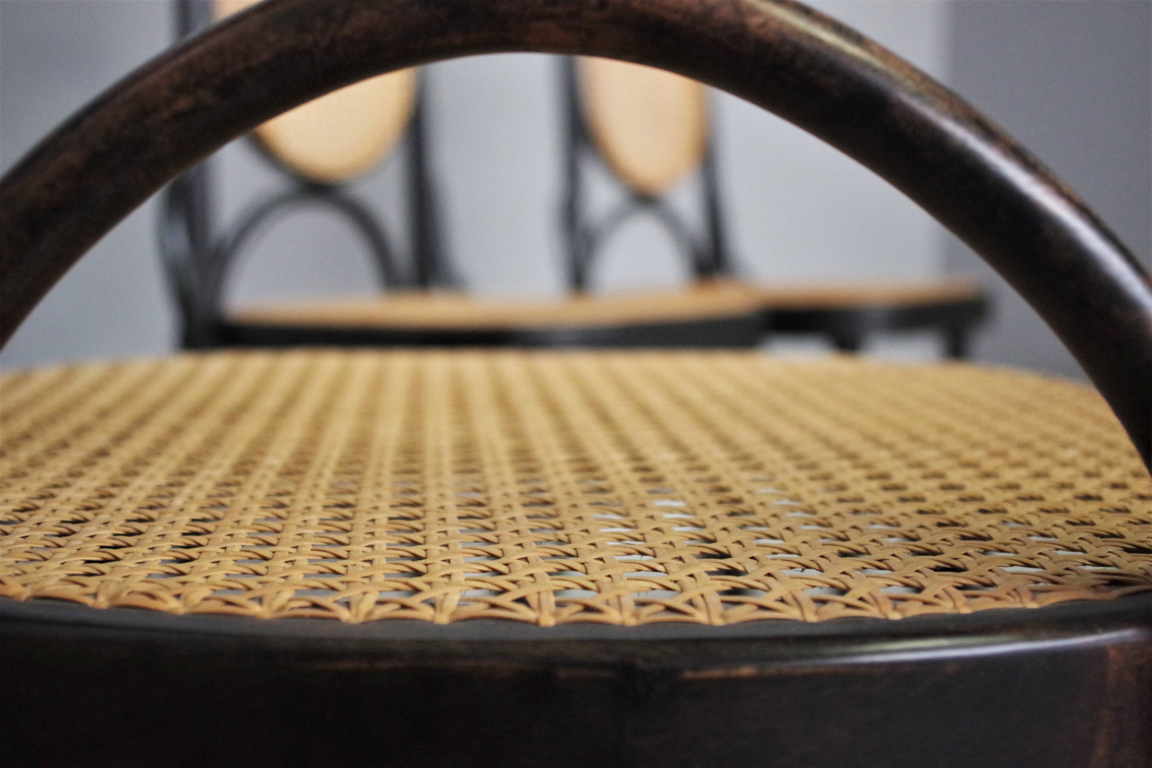 Chairs in curved beech and vienna straw, 1980s, set of 4