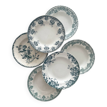 6 assiettes creuses en terre de fer dépareillées Saint Amand