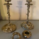 Pair of candlesticks with naturalistic decorations (gothic art nouveau) snake, salamander