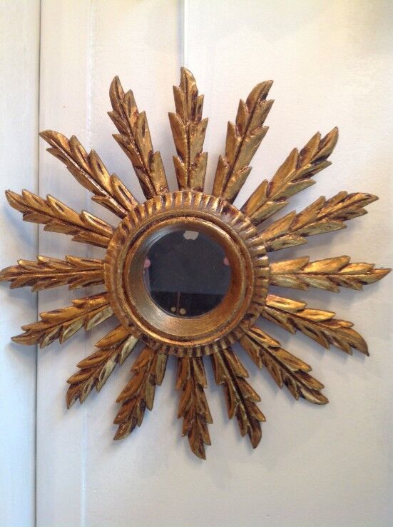 Vintage wooden Golden Sun mirror, 60 years