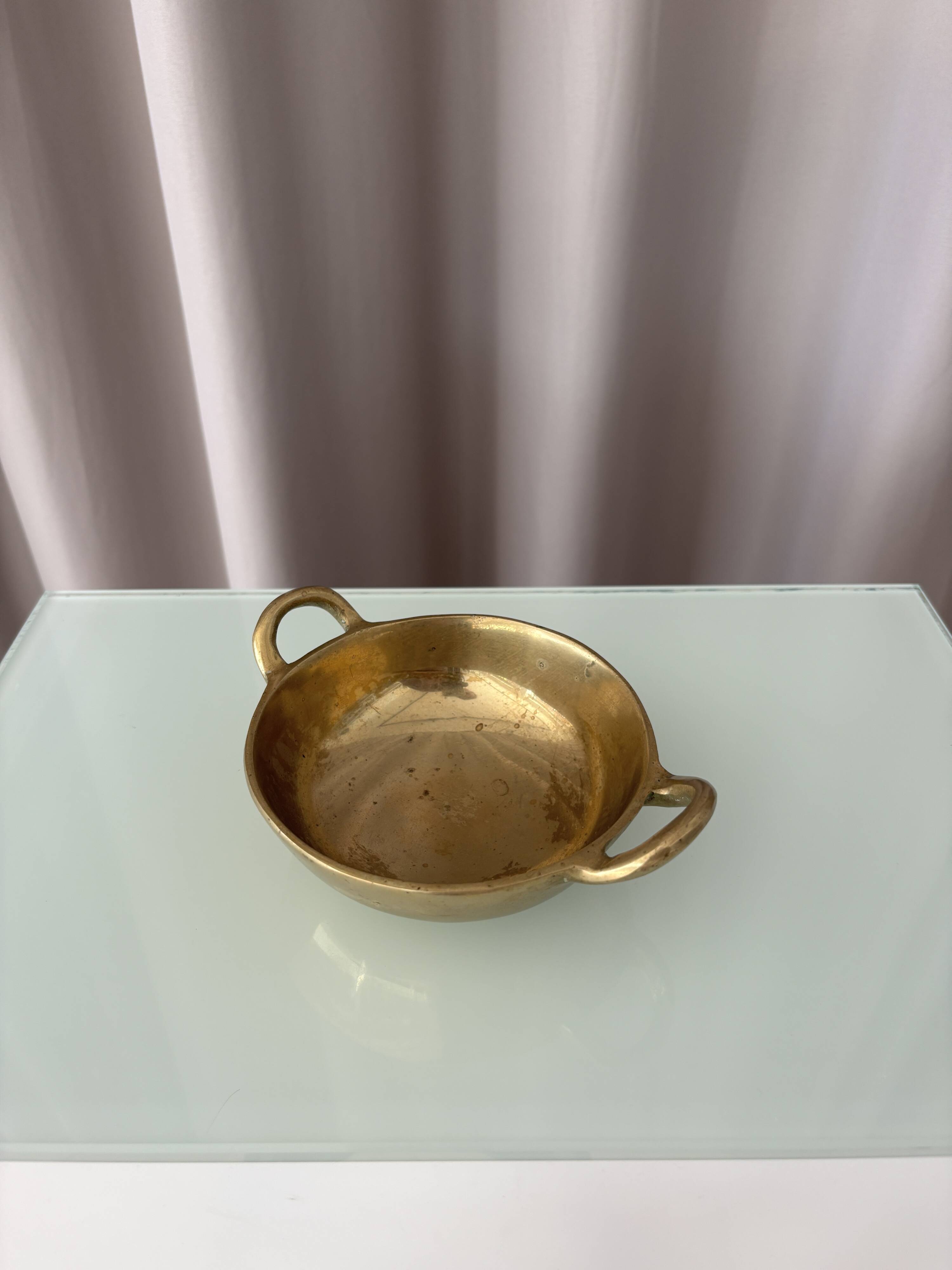 Vintage Solid Brass Catchall Bowl with Loop Handles, 1960s