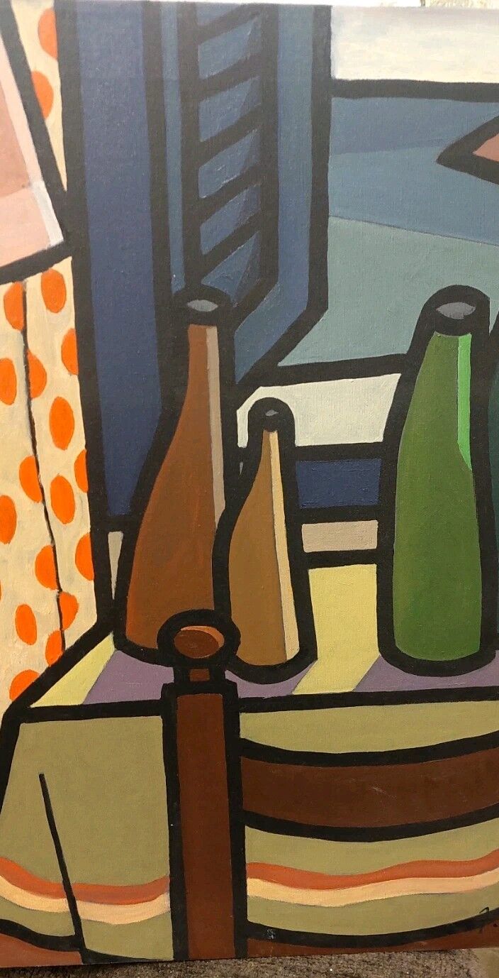 Oil painting on canvas "Still Life and Sea 7" Franco Prayer (1924) 60x50 cm