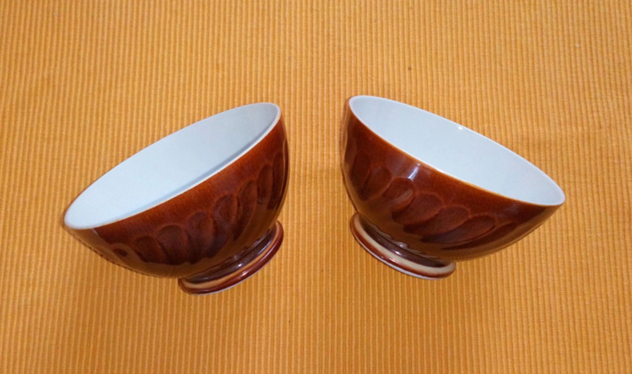 2 brown faceted Sarreguemines bowls