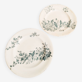 Set of 2 Longwy earthenware plates, Mignon model, blue/green