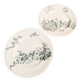 Set of 2 Longwy earthenware plates, Mignon model, blue/green