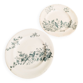 Lot de 2 assiettes en faience de Longwy, modèle Mignon, bleu/vert