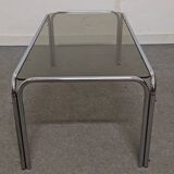 Coffee table in chromed metal and smoked glass from the 70s/80s