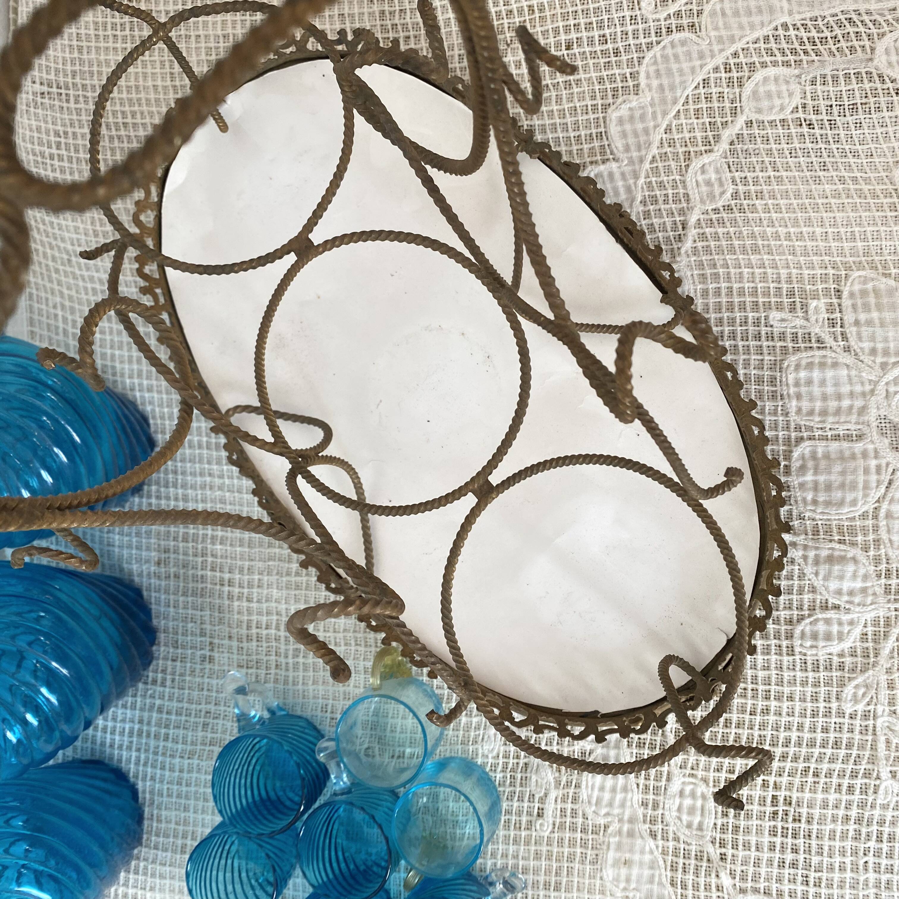 Antique Legras liquor cabinet, decanters and glasses, lion's paw stand