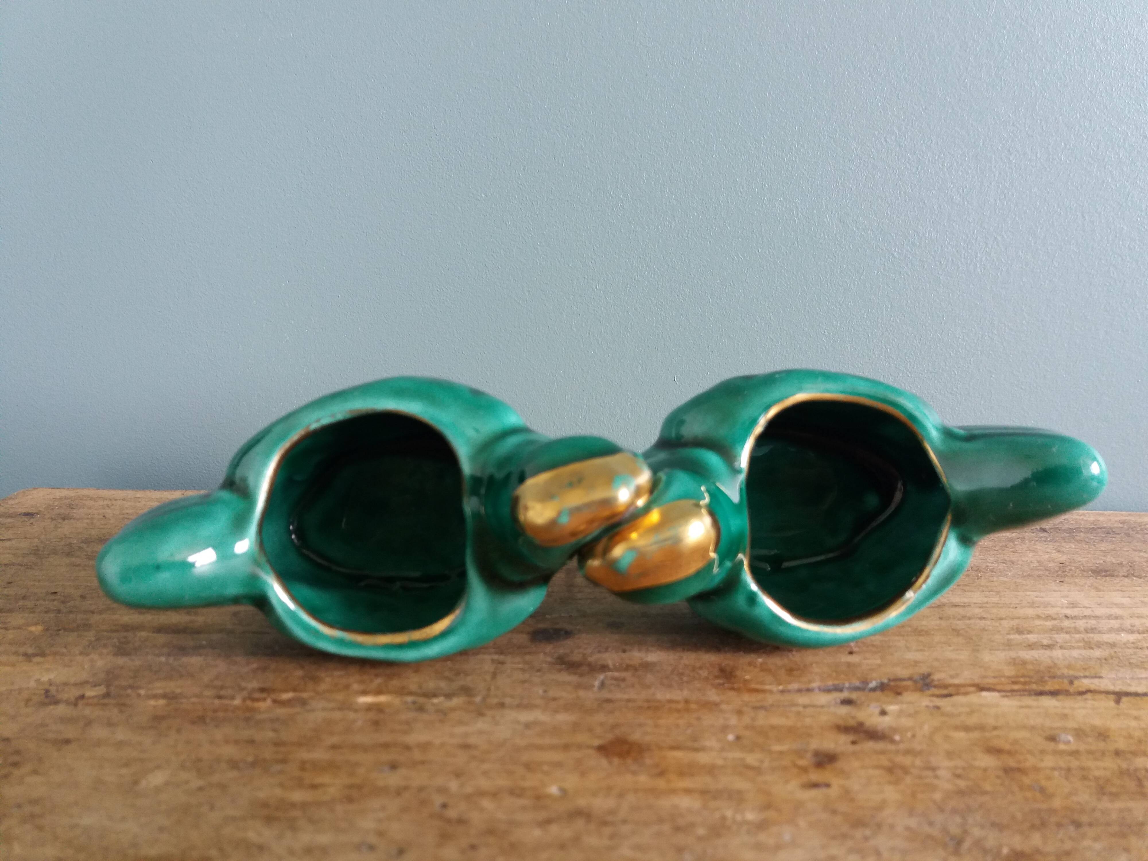 Salerons poules en barbotine vert émeraude